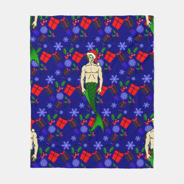 Santa blonde merman ugly xmas mermaid gifts fleece blanket (Front)
