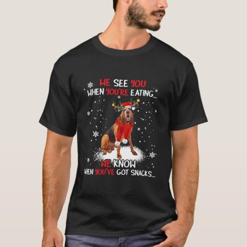 Santa Bloodhound Reindeer Light Christmas Pajama  T_Shirt