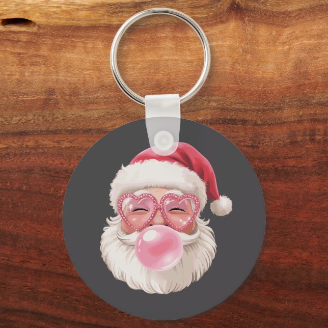 Santa Blowing Bubble Christmas Funny Xmas Keychain (Front)