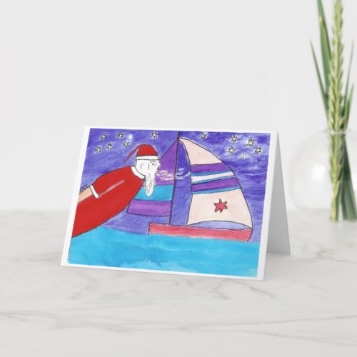 Santa Blowing wind in your sails Holiday Card