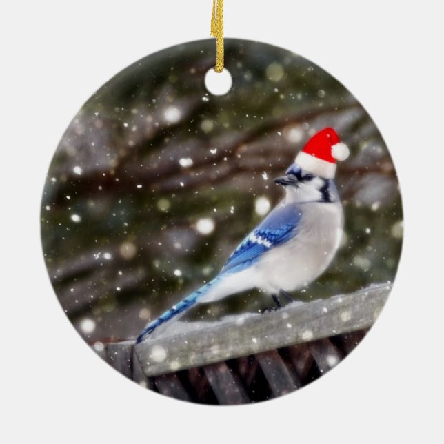Santa Blue Jay Ceramic Ornament (Back)