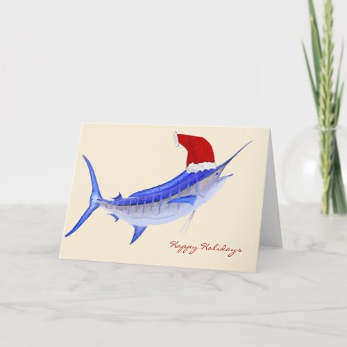 Santa Blue Marlin Christmas Holiday Card