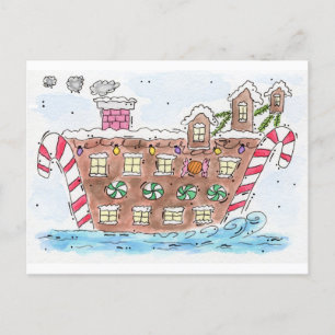 "Santa Boat" Christmas Holiday Postcard