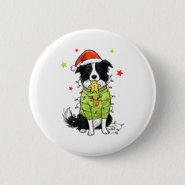 Santa Border Collie Christmas Border Collie Dog Mo Button (Front)