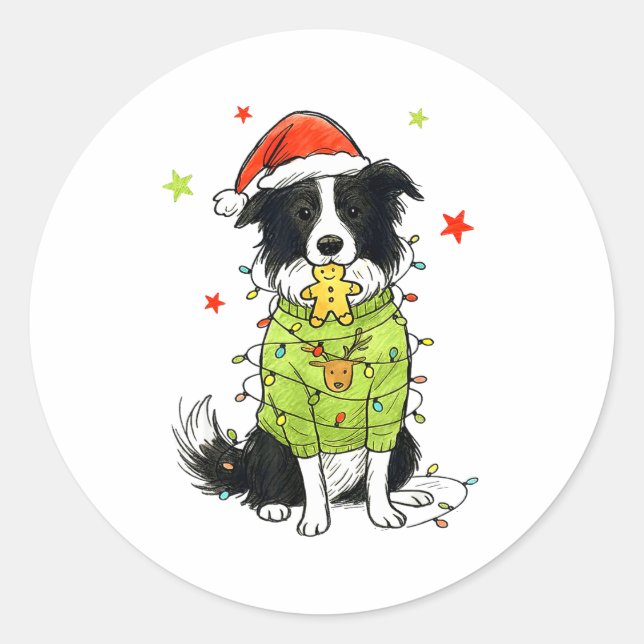 Santa Border Collie Christmas Border Collie Dog Mo Classic Round Sticker (Front)