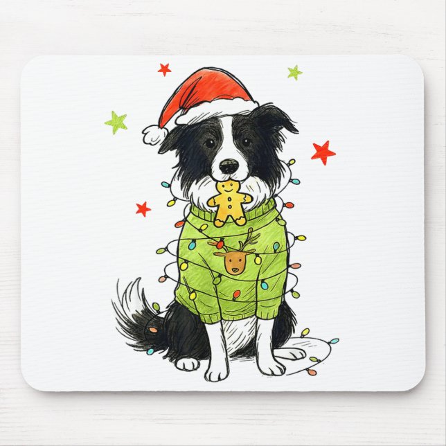 Santa Border Collie Christmas Border Collie Dog Mo Mouse Pad (Front)