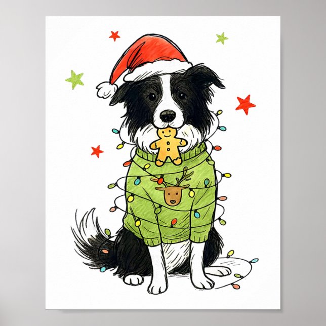 Santa Border Collie Christmas Border Collie Dog Mo Poster (Front)