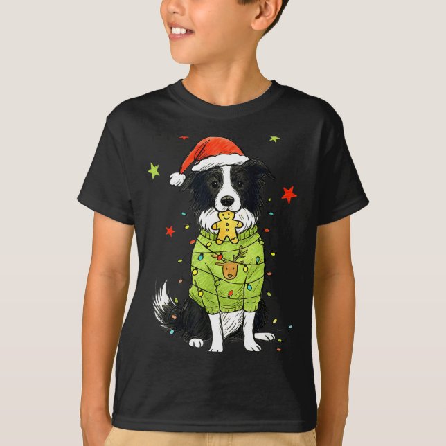 Santa Border Collie Christmas Border Collie Dog Mo T-Shirt (Front)
