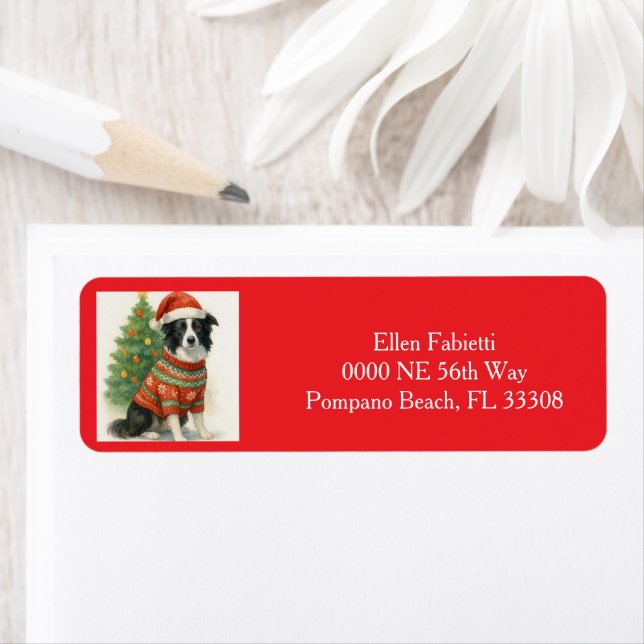 Santa Border Collie Christmas Return Address  Label (Insitu)