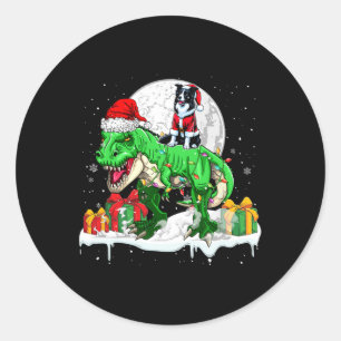 Santa Border Collie Riding T-rex Christmas Owner K Classic Round Sticker