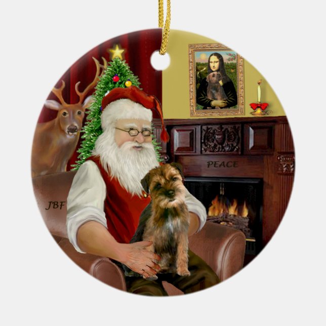 Santa - Border Terrier 1 Ceramic Ornament (Front)