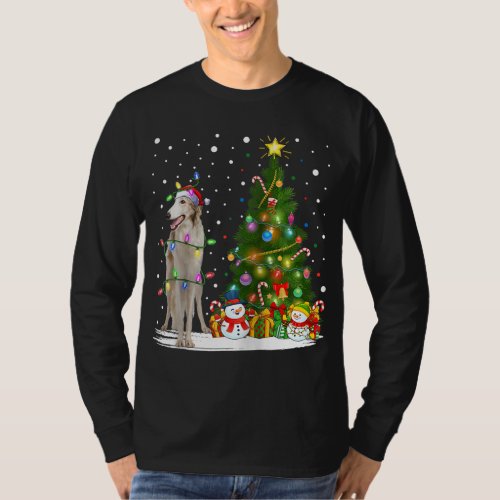 Santa Borzoi Dog Xmas Tree Lighting Borzoi Christm T_Shirt