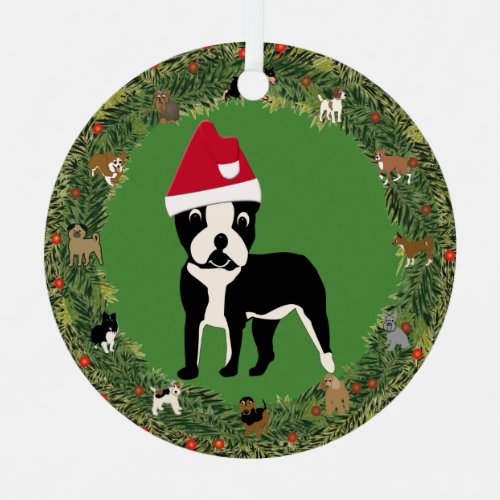 Santa Boston Terrier Metal Ornament