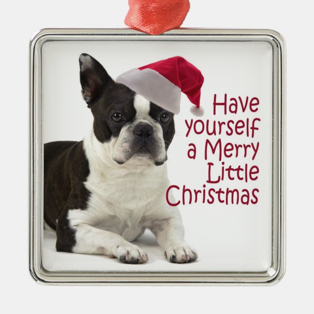 Santa Boston Terrier Ornament (Front)