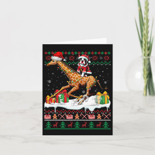 Santa Boston Terrier Riding Giraffe Christmas Swea Card