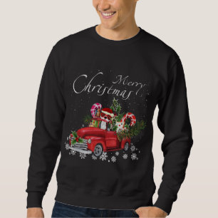 Santa Boston Terrier Riding Red Truck Merry Christ Sweatshirt