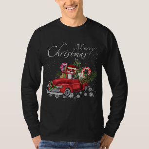 Santa Boston Terrier Riding Red Truck Merry Christ T-Shirt