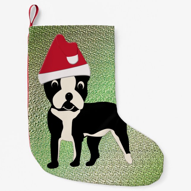 Santa Boston Terrier Small Christmas Stocking (Front)