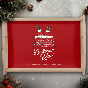 Santa Bottoms Up Fun Holiday Bar and Serving Decor Tray