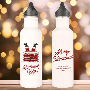 Santa Bottoms Up Funny Christmas Holiday Stainless Steel Water Bottle