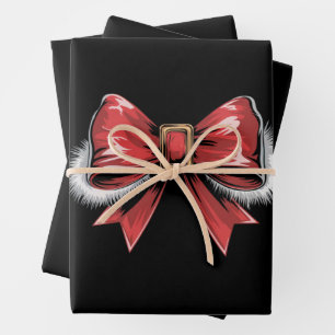 Santa Bow Noel Santa Coquette Christmas Holiday Wrapping Paper Sheets