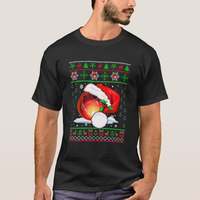 Santa Bowling Ball Christmas Costume Player Family T-Shirt (Front)