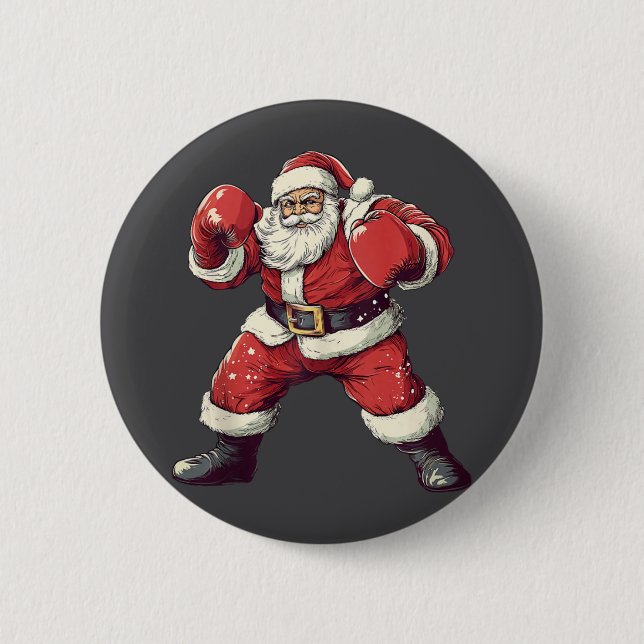 Santa Boxing Lover Funny Mma Muay Thai Boxer Chris Button (Front)