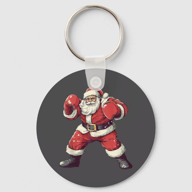 Santa Boxing Lover Funny Mma Muay Thai Boxer Chris Keychain (Front)