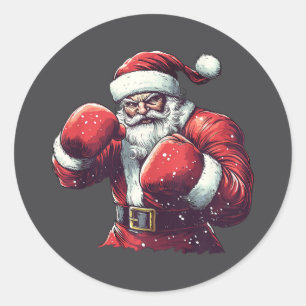 Santa Boxing Lover Mma Muay Thai Boxer Christmas X Classic Round Sticker