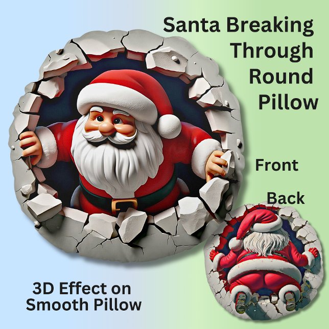 Santa Breaking Through Wall - 3D Effect Round Pillow (Creator Uploaded)