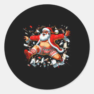 Santa Breaking Through Wall Xmas In July Boys Ugly Classic Round Sticker
