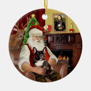 Santa-Brindle French Bulldog Ceramic Ornament