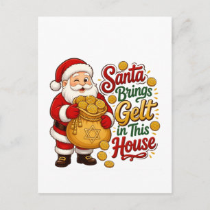 Santa Bring Gelt in this House Christmukkah Jew Holiday Postcard