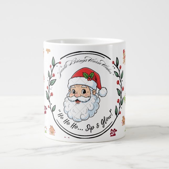 Santa Brings Warm Wishes – Festive Christmas Coffe Giant Coffee Mug (Front)