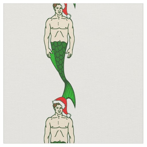 santa brunette merman ugly christmas mermaid fabric