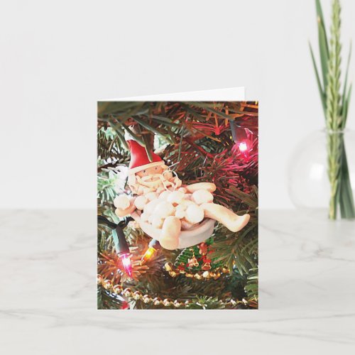 Santa Bubble Bath Ornament Holiday Card