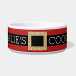 Santa Buckle Personalized Glitter Name Cat or Dog Bowl<br><div class="desc">Your cat, dog's name is printed right on this cute and modern personalized Santa belt buckle pet food or water bowl in red with a black belt and gold faux glitter belt buckle that is a fun holiday decoration and Christmas or winter holiday gift filled with homemade dog bones or...</div>