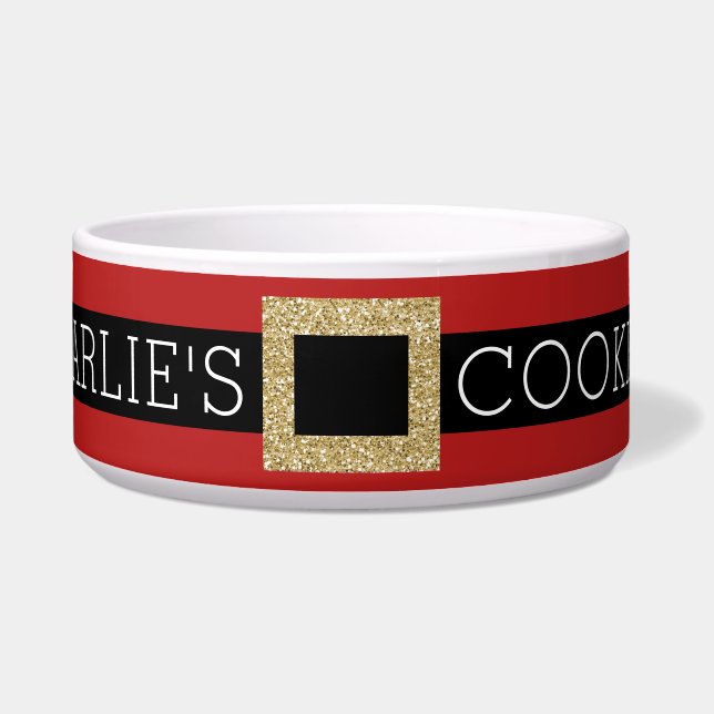 Santa Buckle Personalized Glitter Name Cat or Dog Bowl (Front)