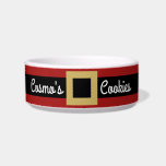 Santa Buckle Personalized Pet Name Cat or Dog Food Bowl<br><div class="desc">Add a cat, dog, or pet's name to this simple, cute and modern Santa Buckle food bowl with red and black stripes that makes a great Christmas or winter holiday gift filled with homemade dog bones or kitty treats for your best friend, and a fun hostess gift if you are...</div>