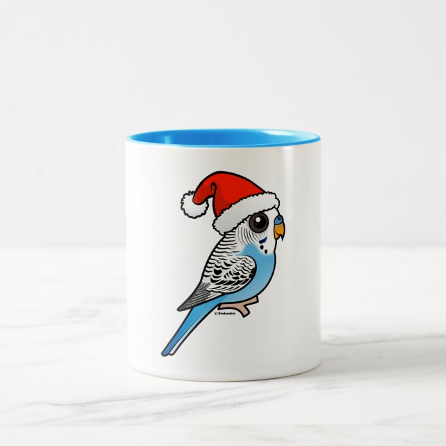 Santa Budgie Blue Two-Tone Coffee Mug (Center)