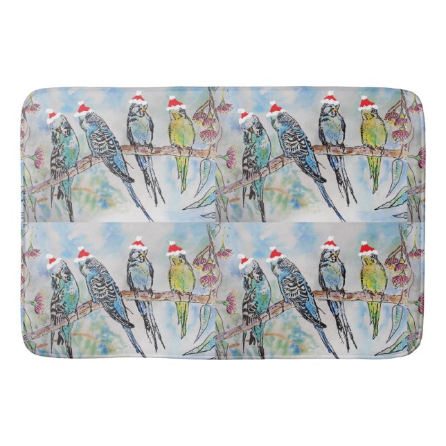 Santa Budgie Budgies Floral Pattern Tissue Paper Bath Mat (Front)