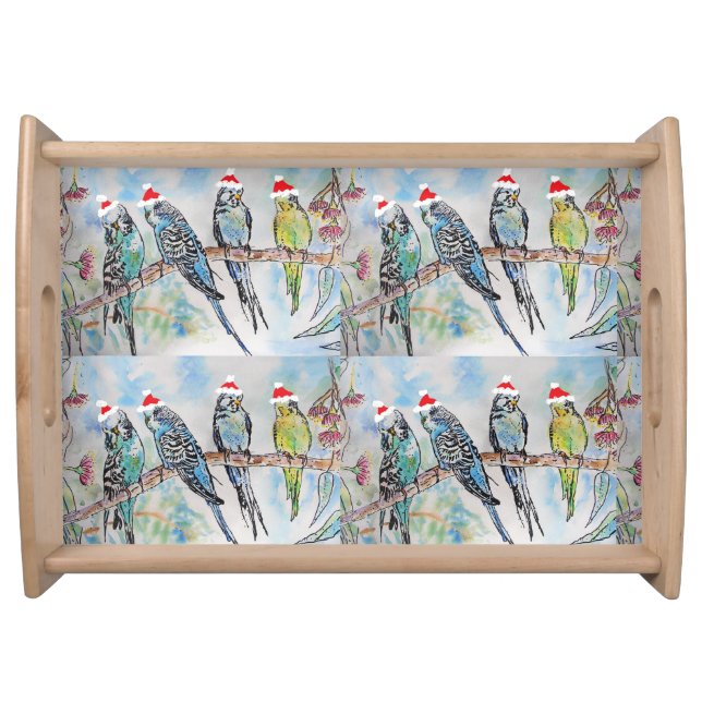 Santa Budgie Budgies Floral Pattern Tissue Paper Serving Tray (Front)