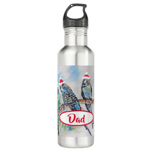Santa Budgie Christmas Budgies Budgerigar Bird Dad Stainless Steel Water Bottle