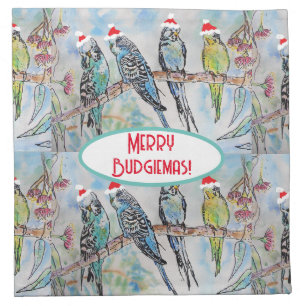 Santa Budgie Christmas Watercolor Painting Bird Cloth Napkin