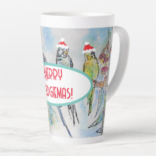 Santa Budgie Christmas Watercolor Painting Bird Latte Mug
