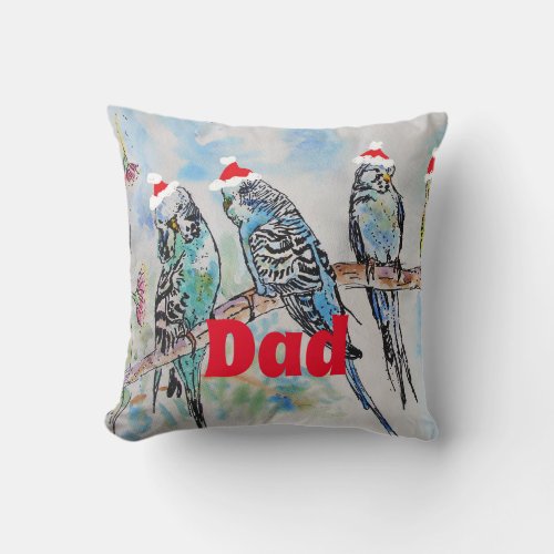 Santa Budgie Parrot Budgies dad Father Throw Pillow