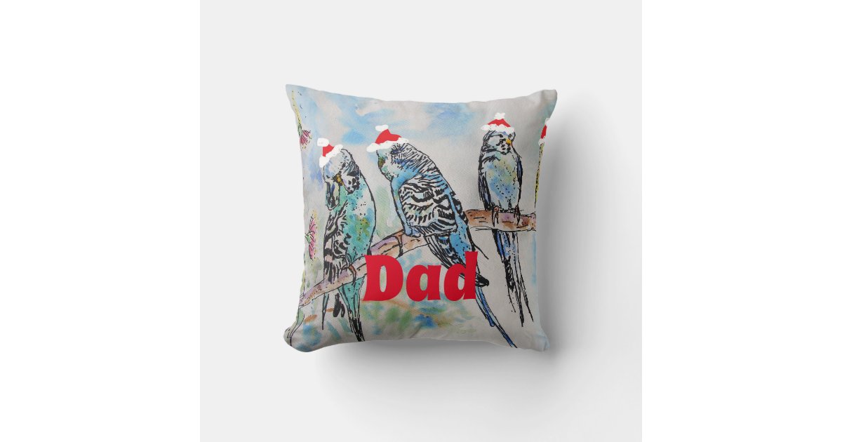 Santa Budgie Parrot Budgies dad Father Throw Pillow | Zazzle