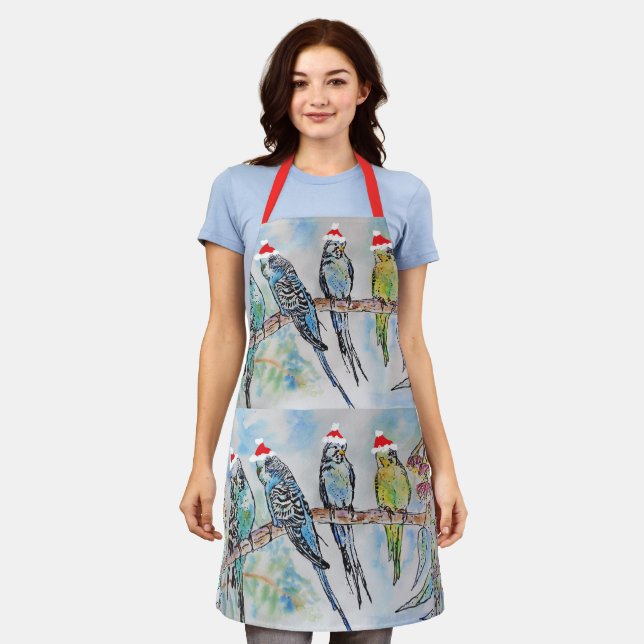 Santa Budgies Budgie bird Christmas Apron (Worn)