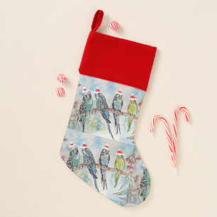 Santa Budgies Budgie bird Christmas art Stocking