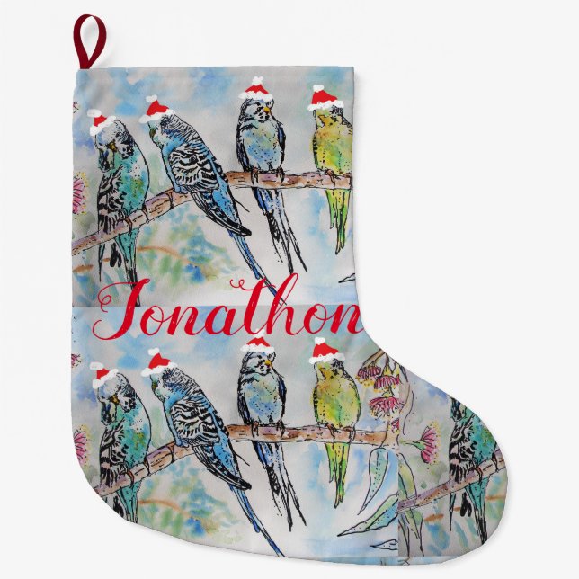 Santa Budgies Budgie bird Christmas Stocking (Front)